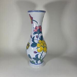 Vintage Hand-Painted Floral Ceramic Vase Yellow Pink Flowers